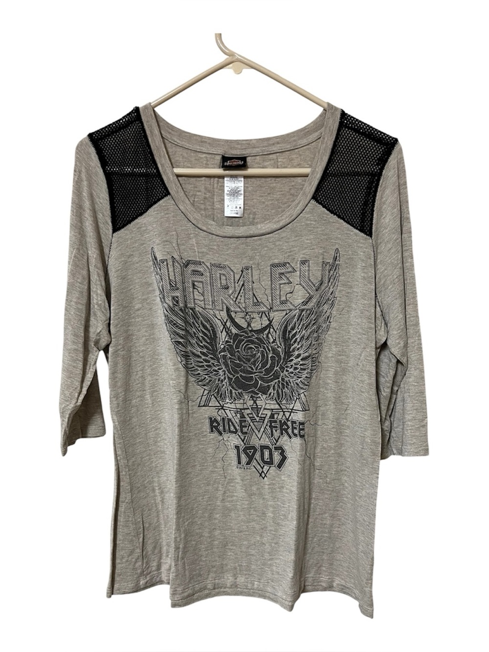 Harley-Davidson Womens Shirt 2XL Beige Mesh Biker Moto Ride Free 1903 Paris
